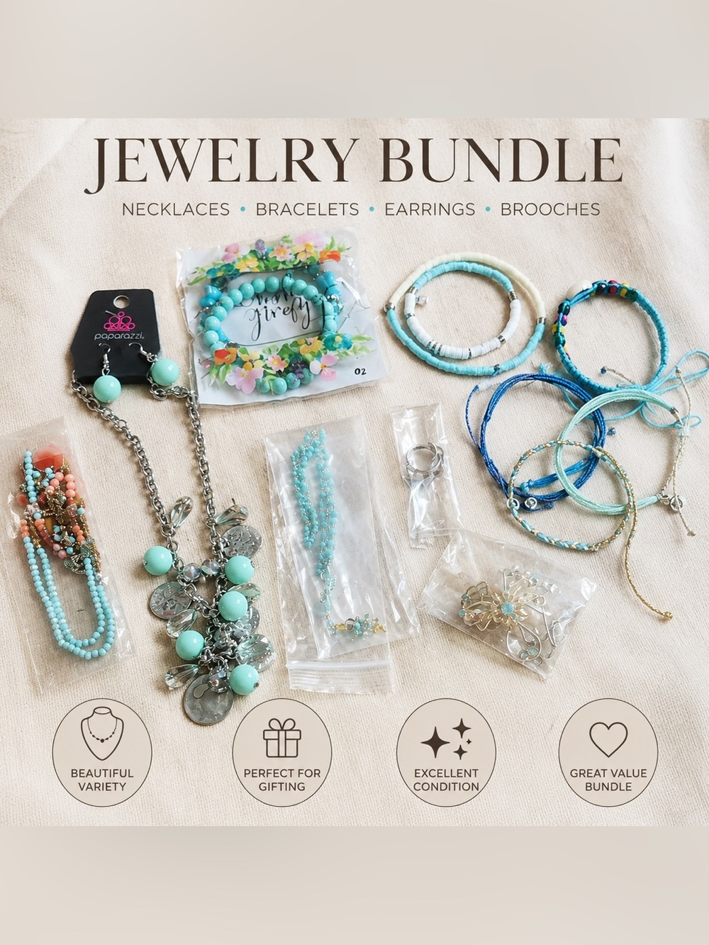 paparazzi Aqua & Turquoise Jewelry Set - Necklace, Bracelets & Earrings